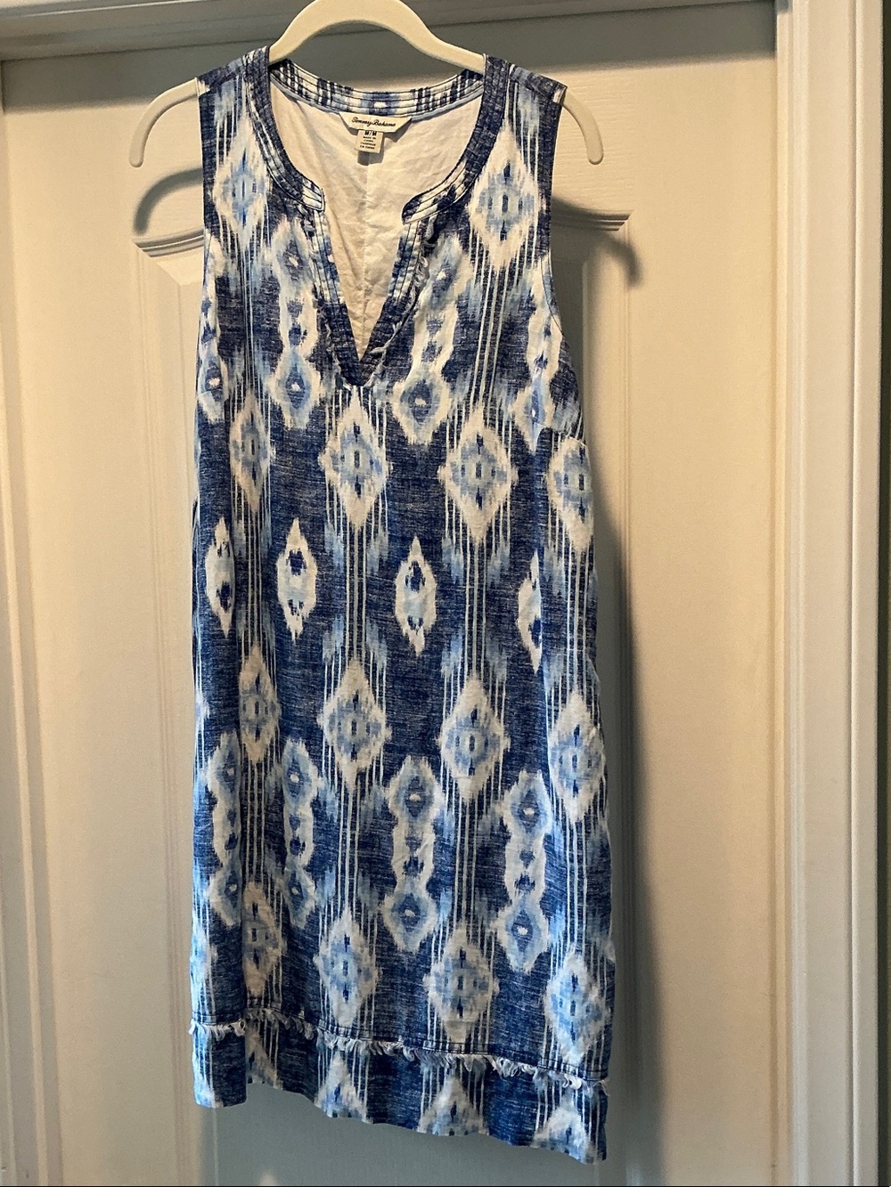 Tommy Bahama Blue and White Ikat Midi Shift Dress